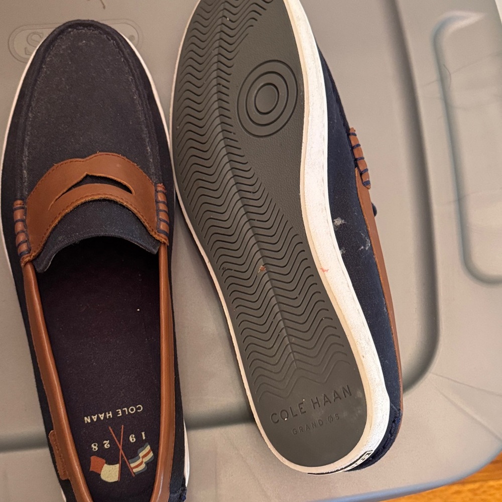 Cole Haan Men's Navy and Brown Loafers - Picture 2 of 2